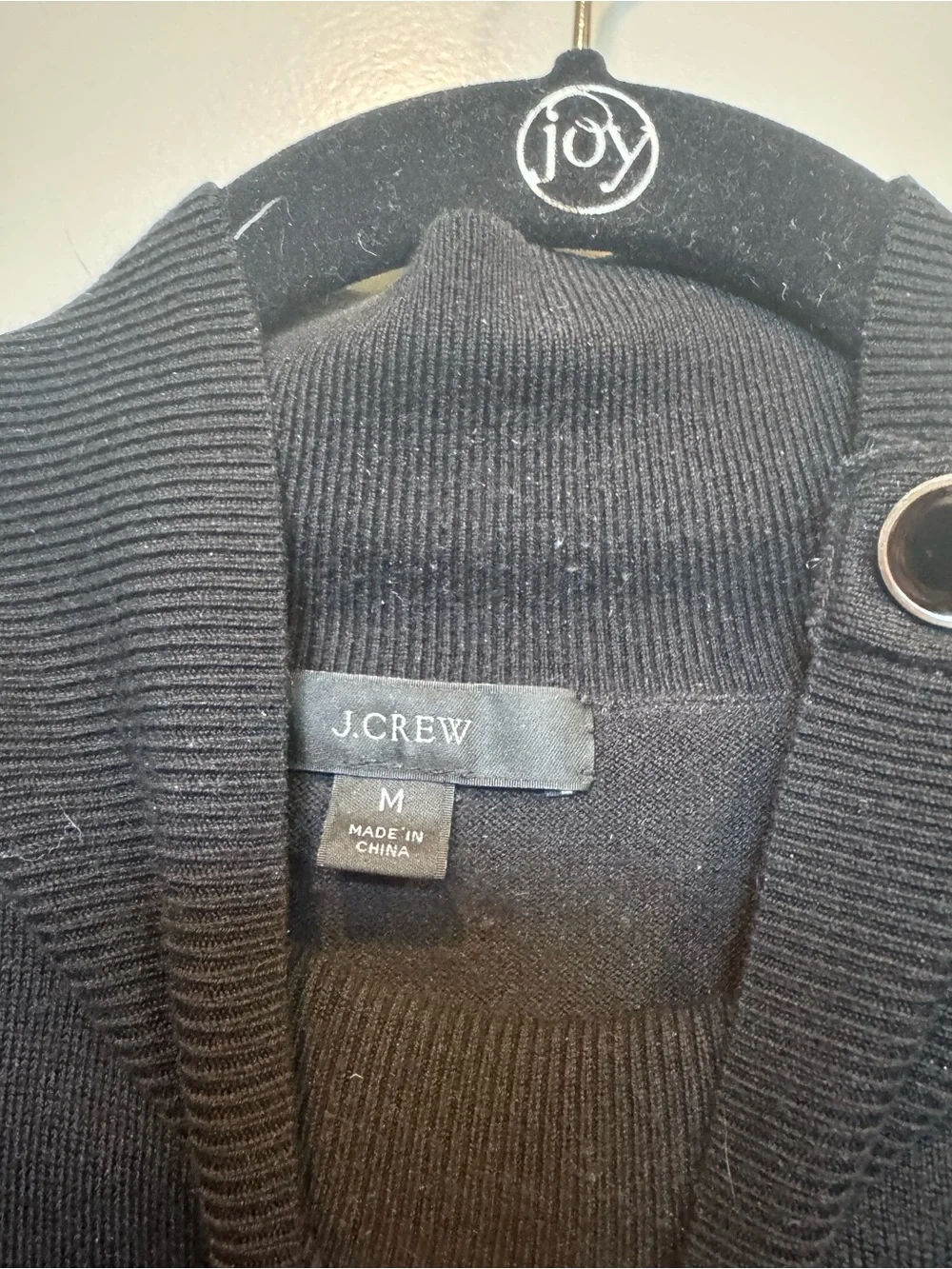 J Crew Black Mock Neck Sweater with Shoulder Button Detail